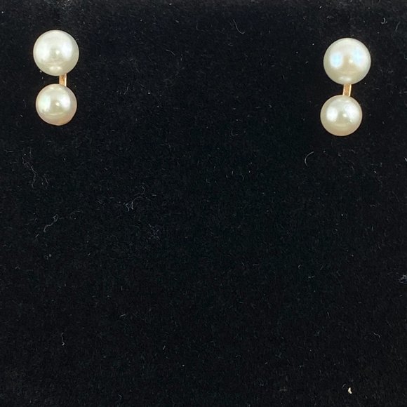 Vintage Dual Pearl Stud Earrings 14 Karat Gold Post and Ear Backs